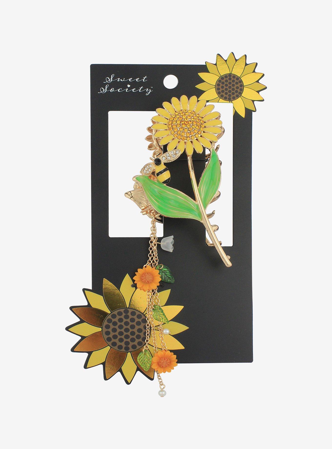 Sweet Society Sunflower Bee Dangling Claw Hair Clip, , hi-res