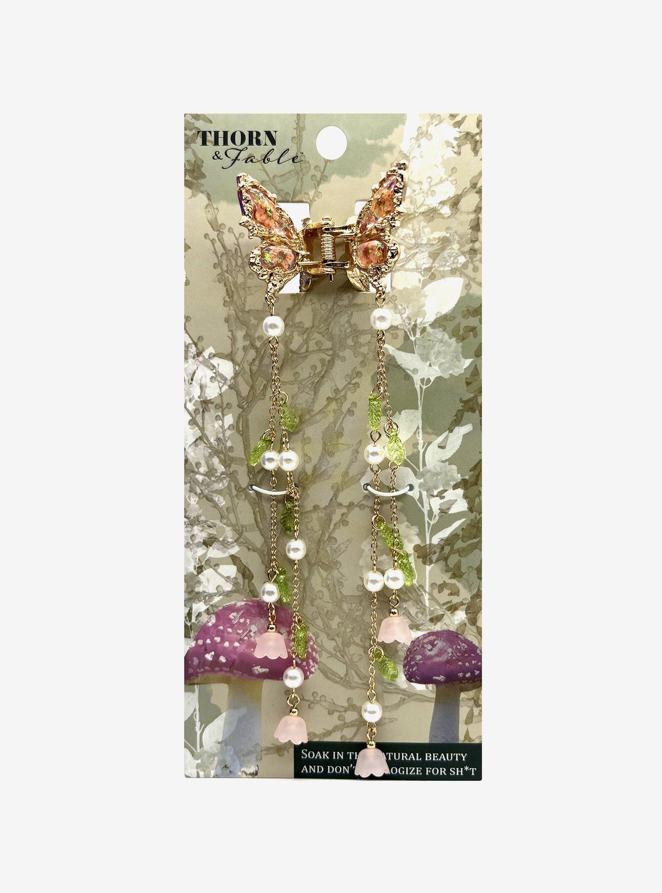 Thorn & Fable Butterfly Flower Chain Claw Hair Clip, , hi-res