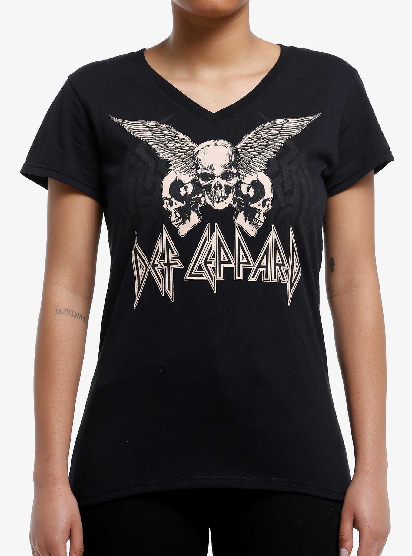Def Leppard Winged Skulls Girls V-Neck T-Shirt, , hi-res