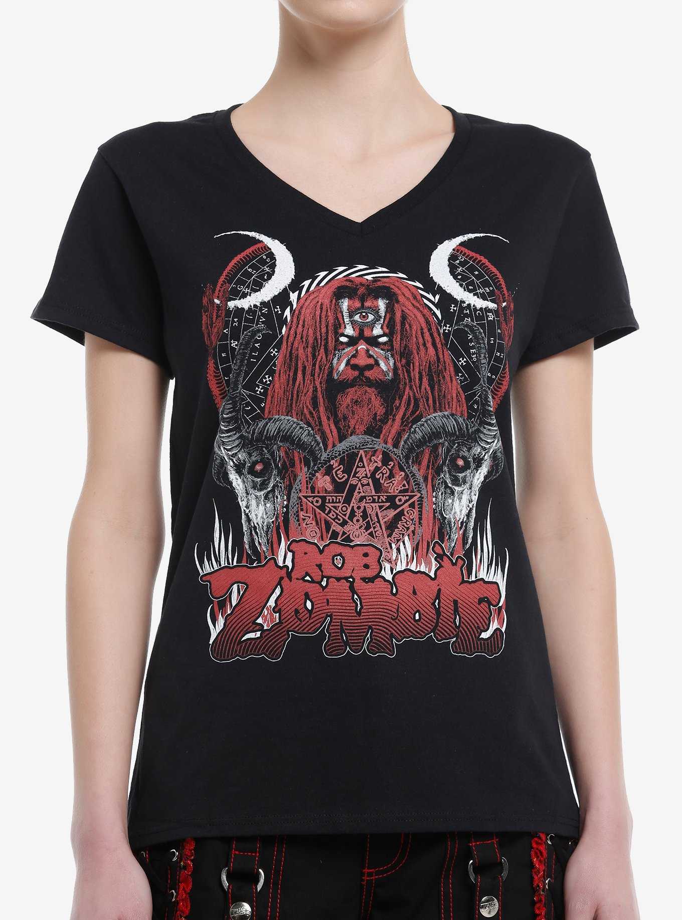 Rob Zombie Pentagram Portrait V-Neck Girls T-Shirt, , hi-res