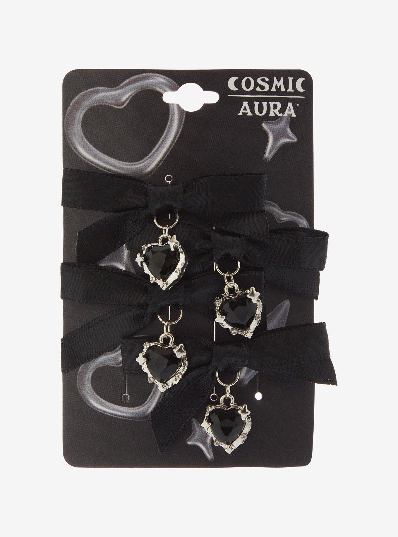 Cosmic Aura Black Heart Bow Hair Clip Set, , hi-res