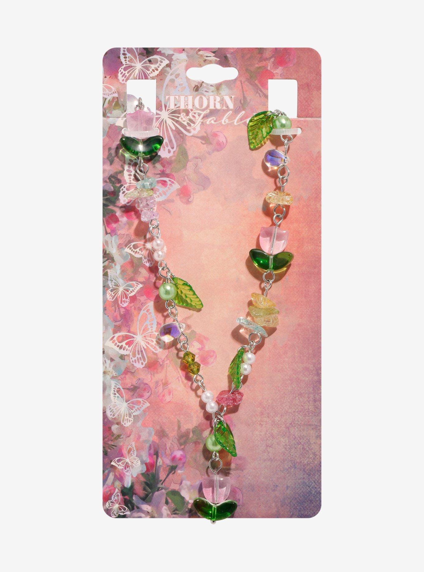 Thorn & Fable Pink Tulip Pearlescent Beaded Necklace, , hi-res