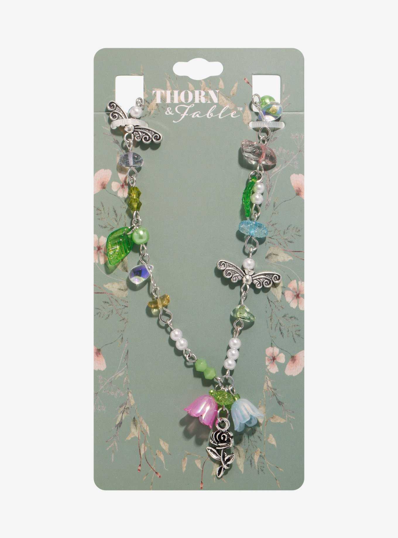 Thorn & Fable Flower Wing Pearlescent Beaded Necklace, , hi-res