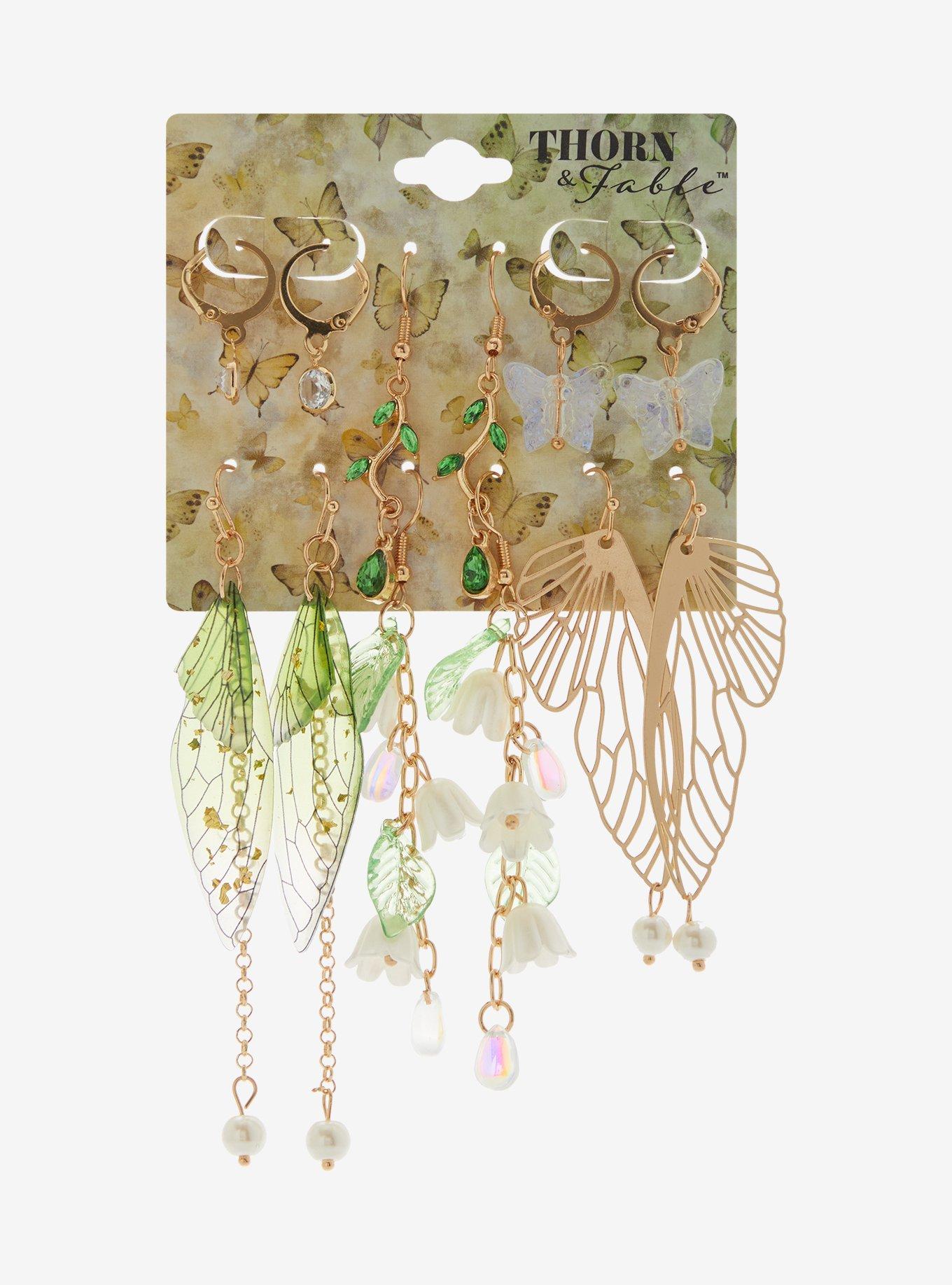 Thorn & Fable Butterfly Wing Flower Earring Set, , hi-res