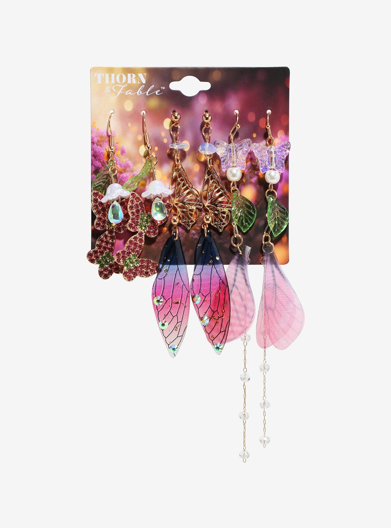 Thorn & Fable Pink Butterfly Garden Earring Set, , hi-res