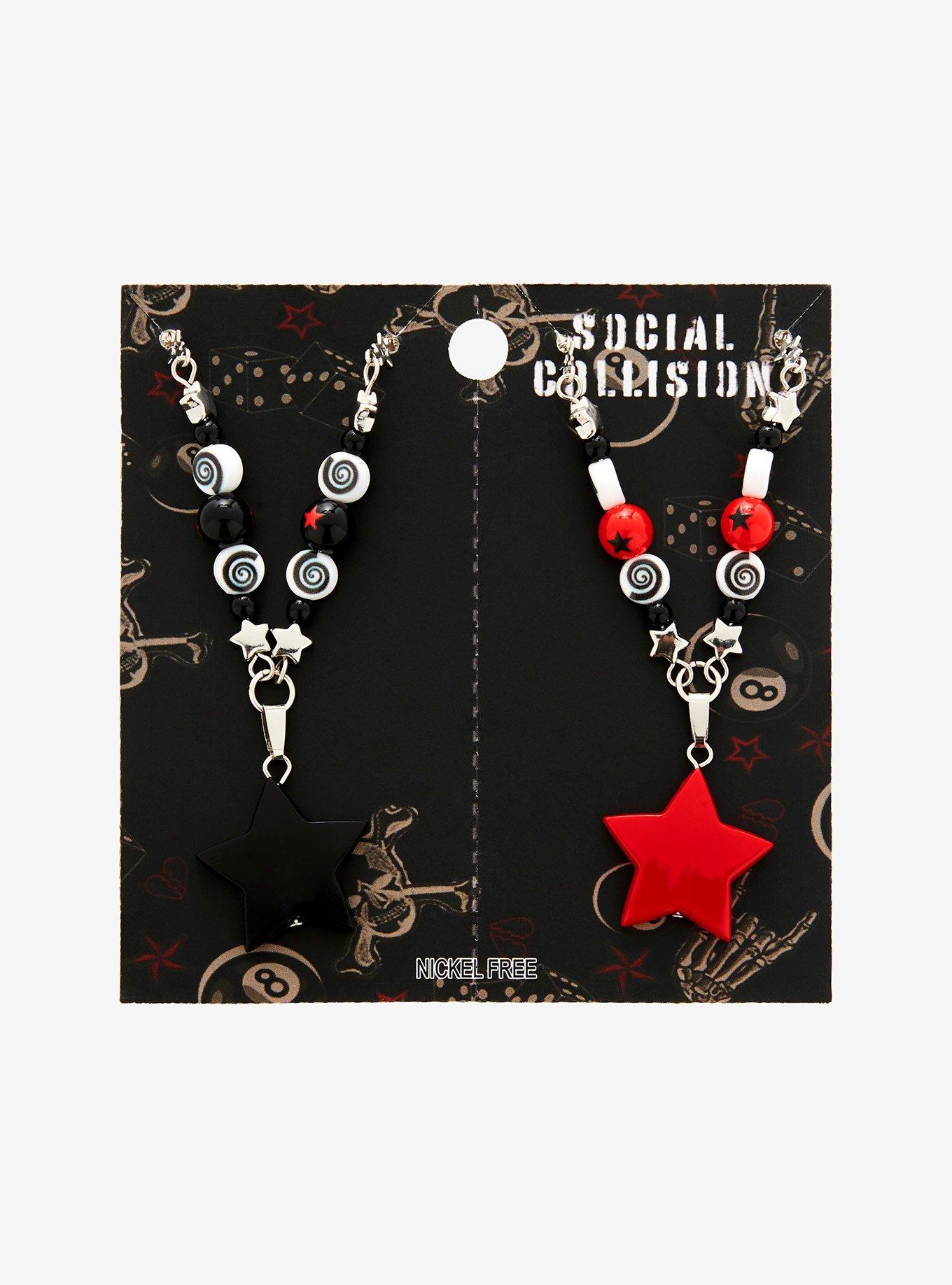 Social Collision Red & Black Star Swirl Best Friend Necklace Set, , hi-res