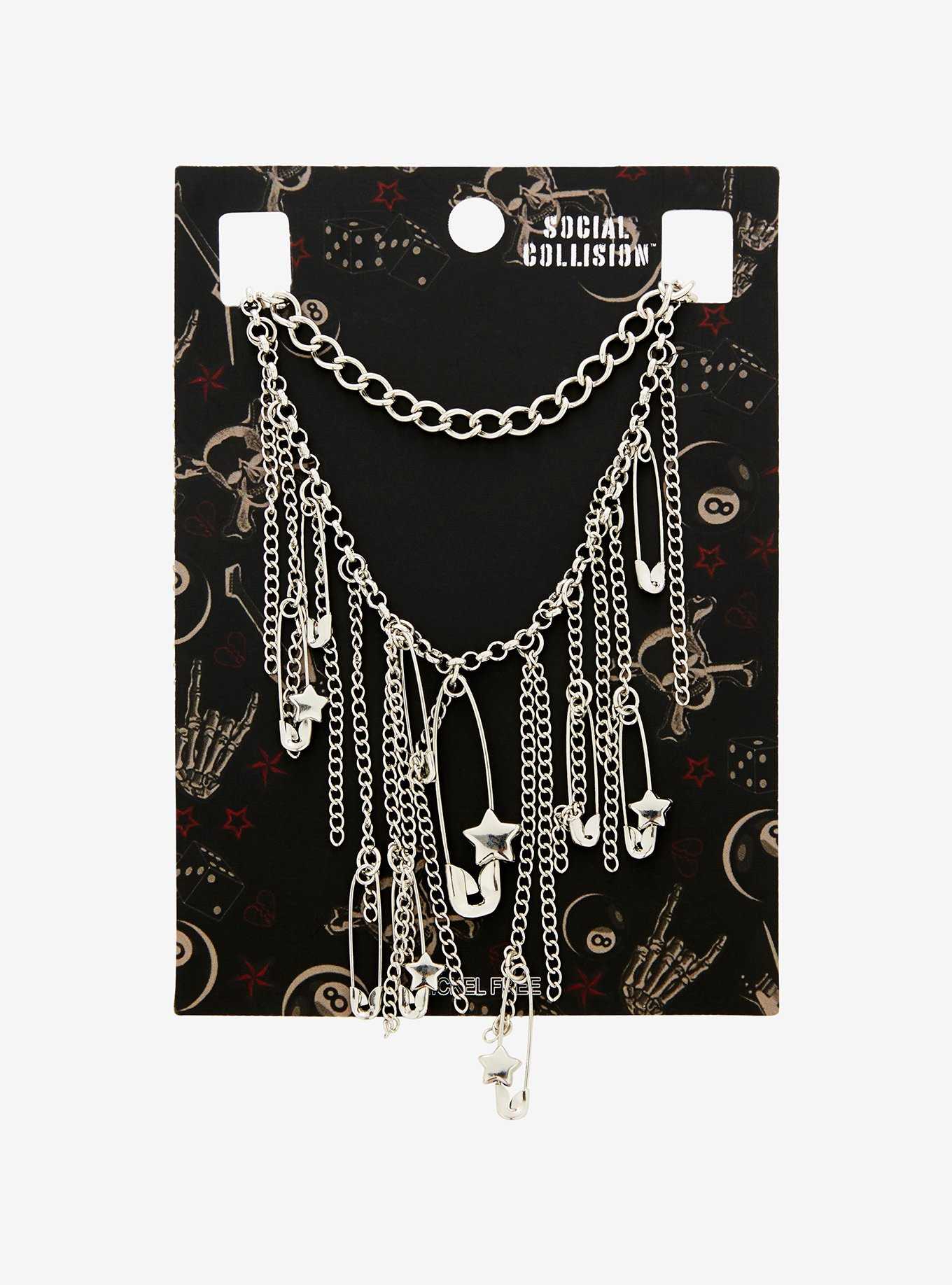 Social Collision Safety Pin Star Necklace Set, , hi-res