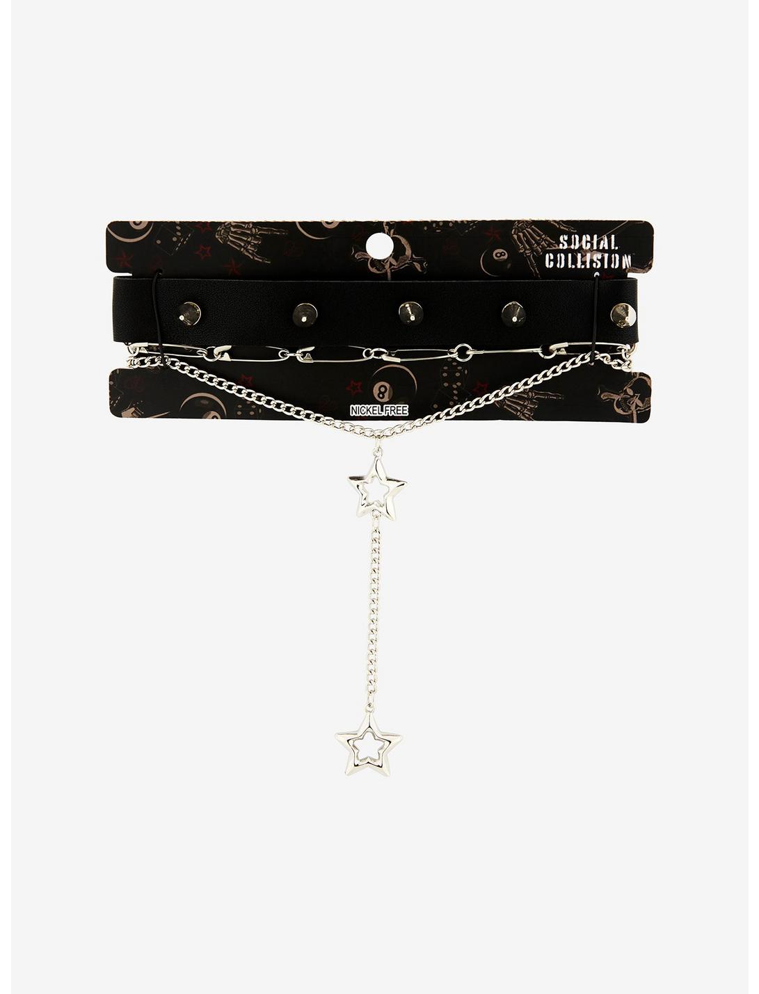 Social Collision Star Safety Pin Choker Necklace Set, , hi-res