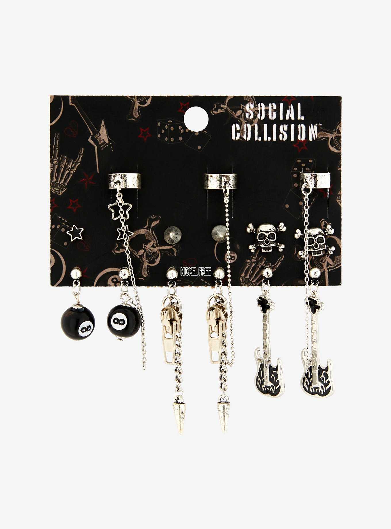 Social Collision Skull Guitar Cuff Earring Set, , hi-res