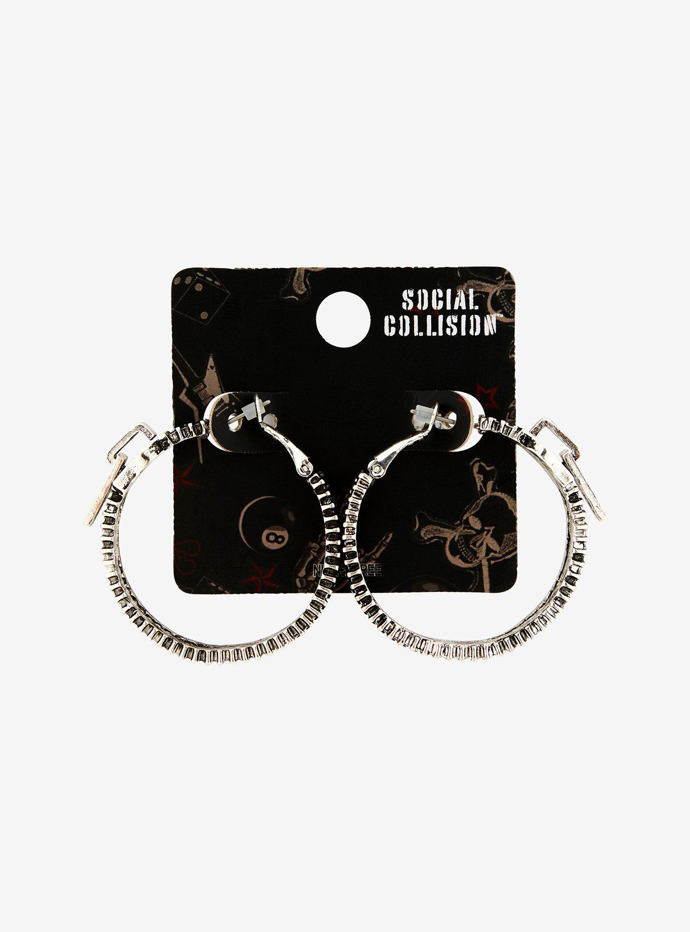 Social Collision Zipper Pull Hoop Earrings, , hi-res