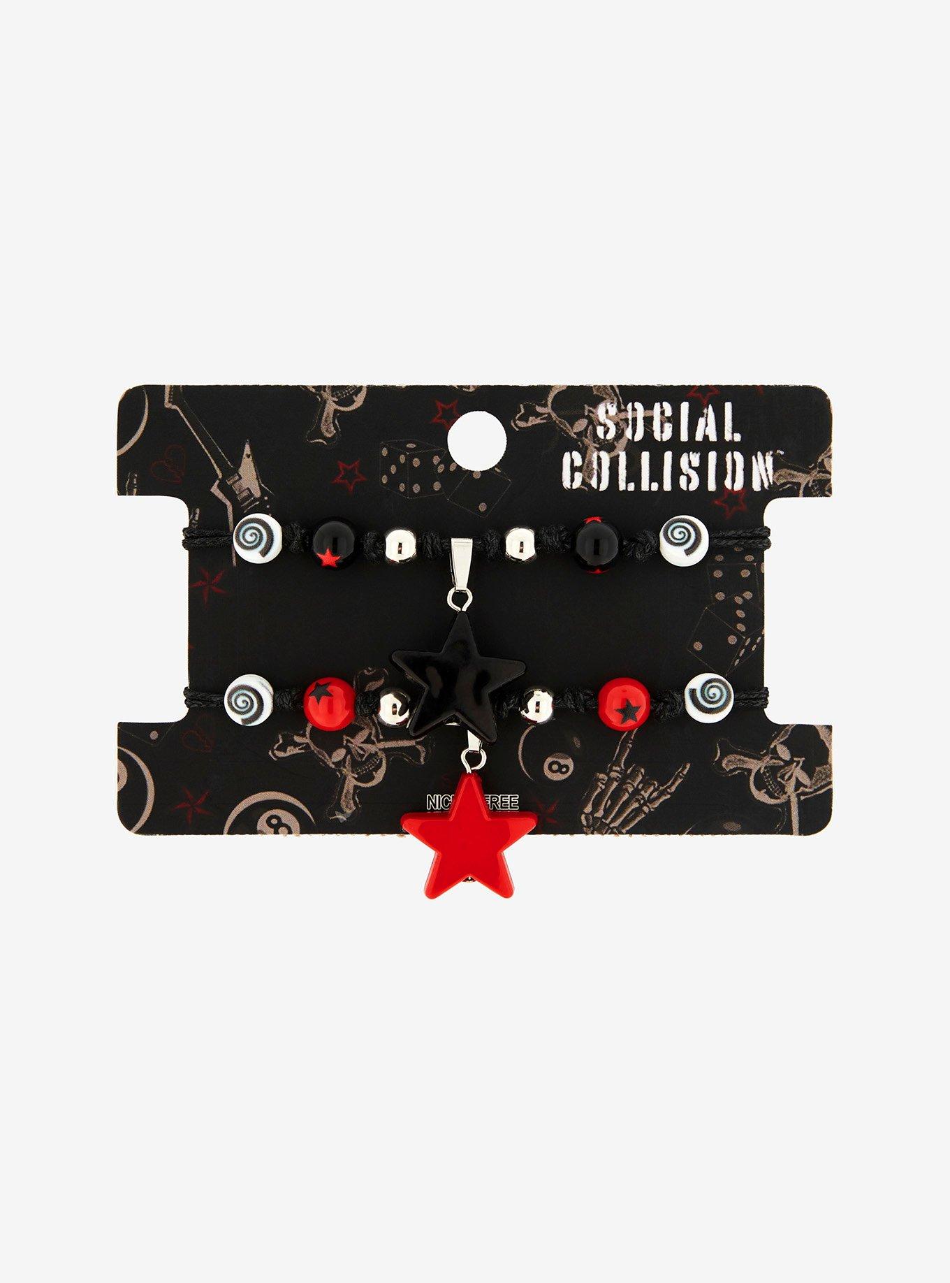 Social Collision Red & Black Star Swirl Best Friend Cord Bracelet Set, , hi-res