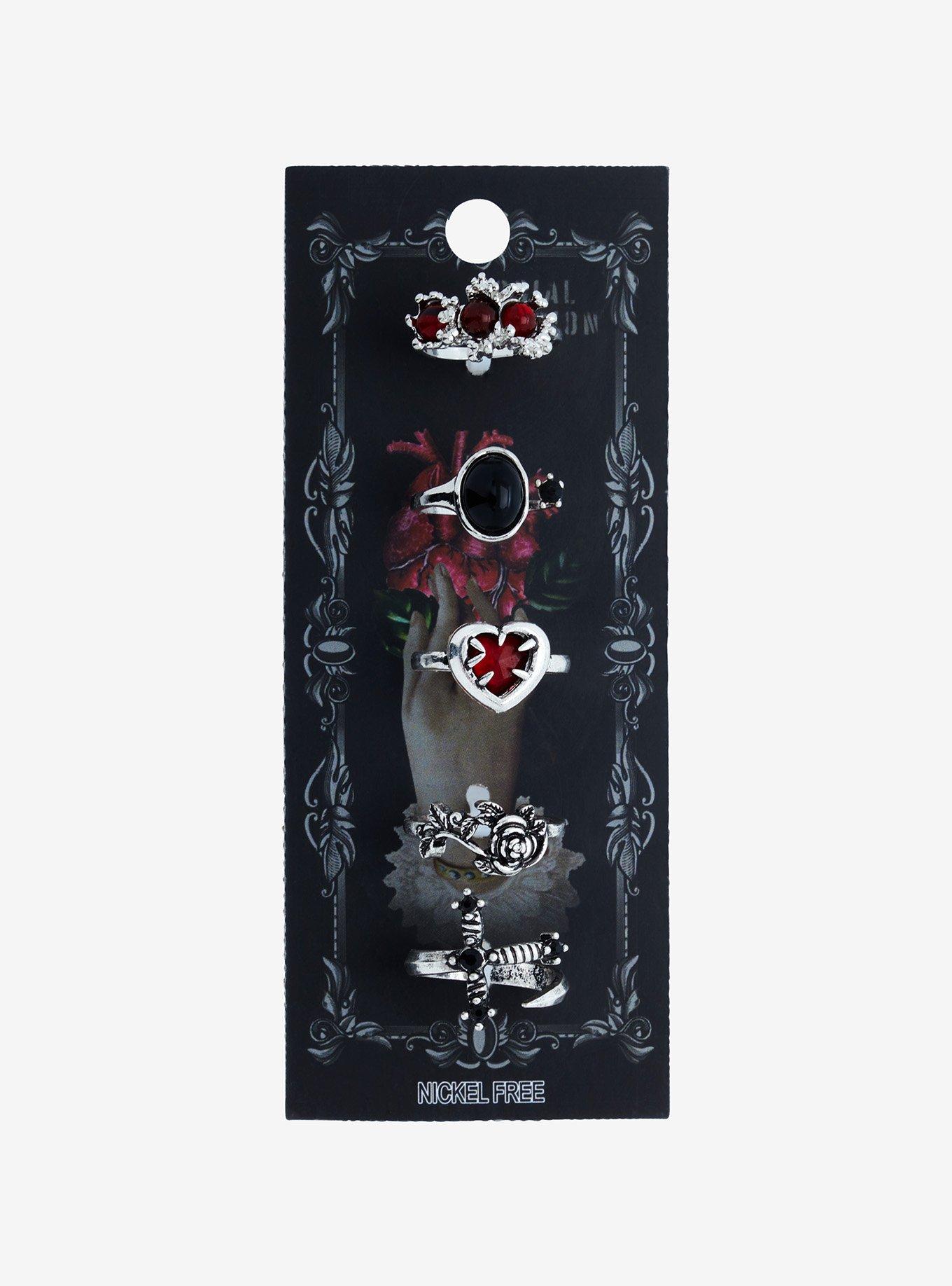 Social Collision Dark Heart Flower Ring Set, , hi-res