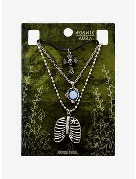 Cosmic Aura Rib Cage Skull Cross Necklace, , hi-res