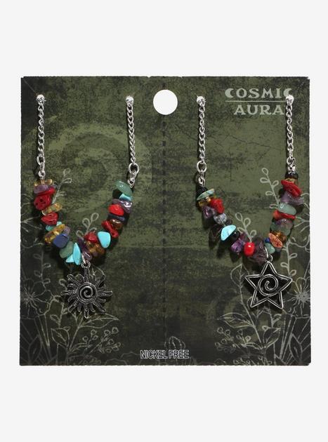 Cosmic Aura Swirl Sun & Star Best Friend Necklace Set 