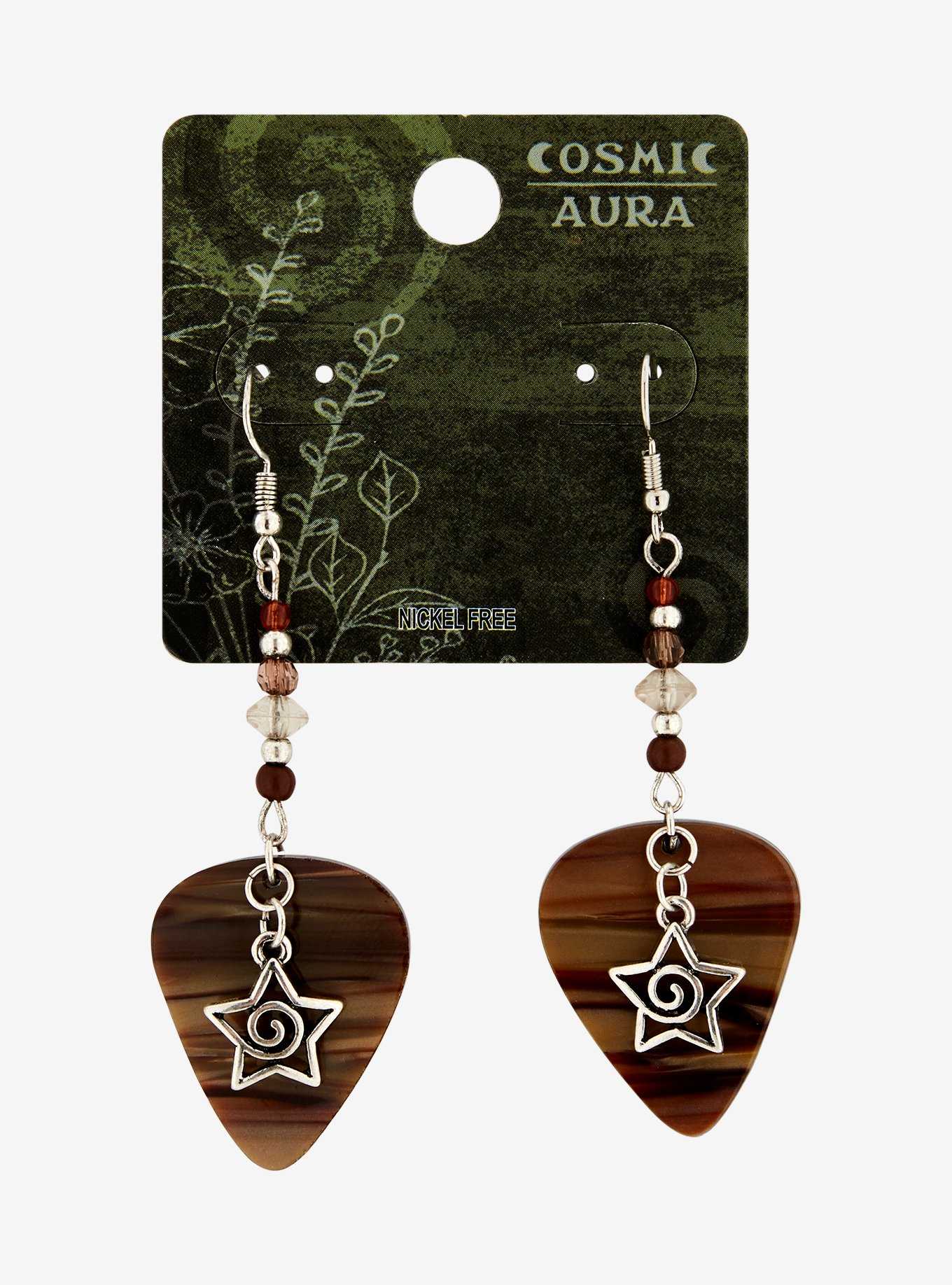 Cosmic Aura Spiral Star Guitar Pick Drop Earrings, , hi-res