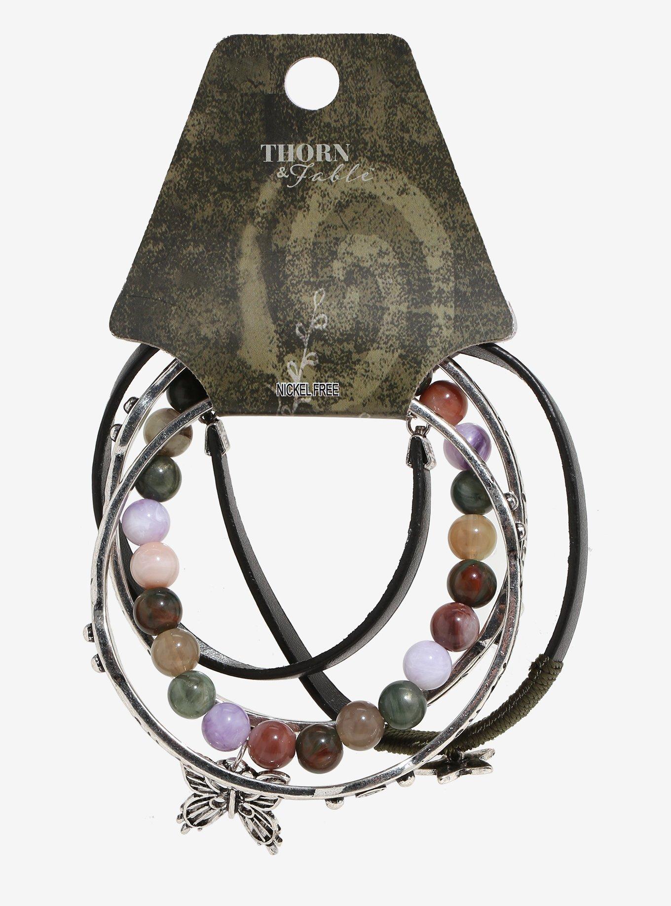 Thorn & Fable Butterfly Stone Faux Leather Bracelet Set, , hi-res