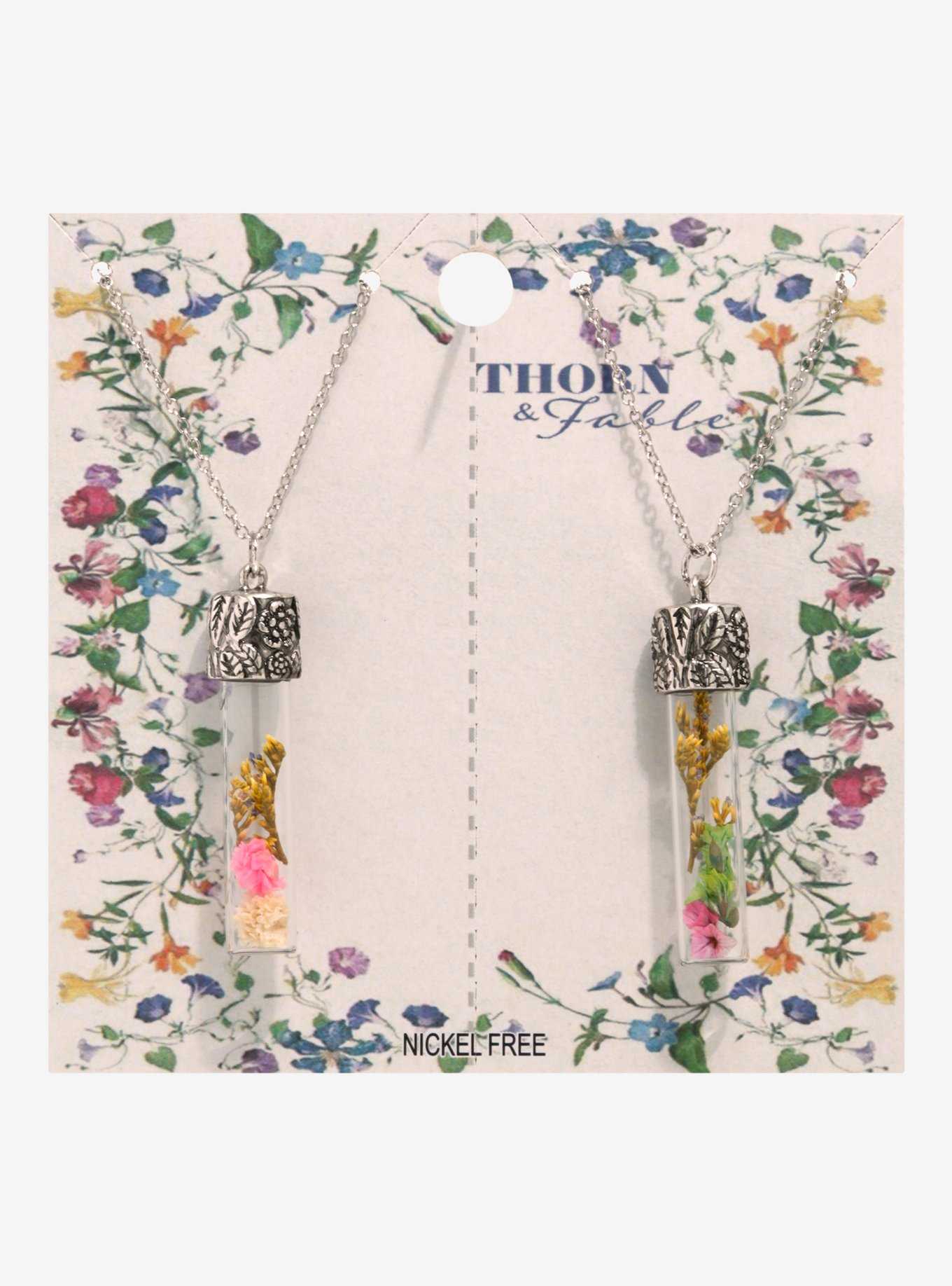 Thorn & Fable Pressed Flower Pendant Best Friend Necklace Set, , hi-res