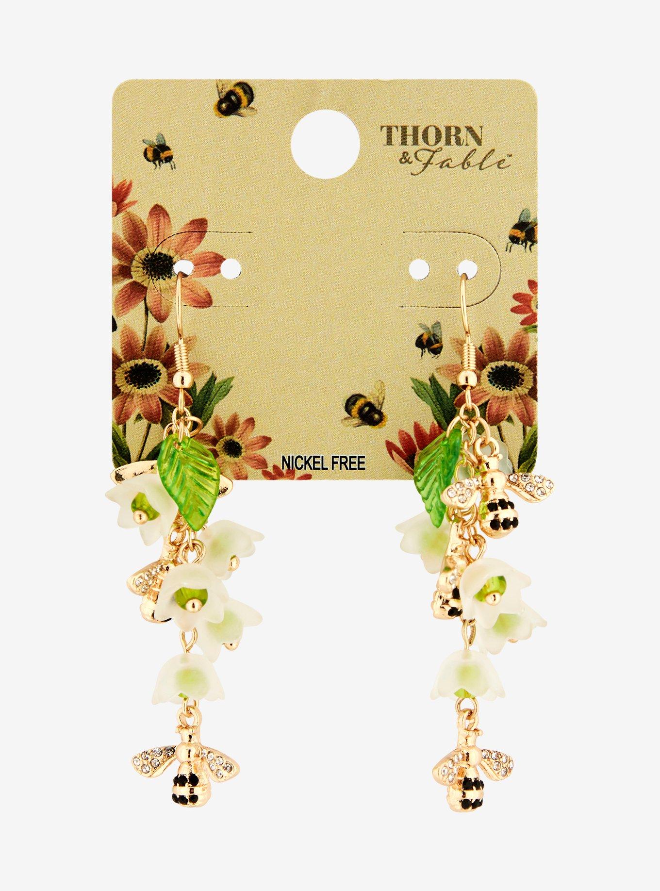 Thorn & Fable Bee Flower Drop Earrings, , hi-res