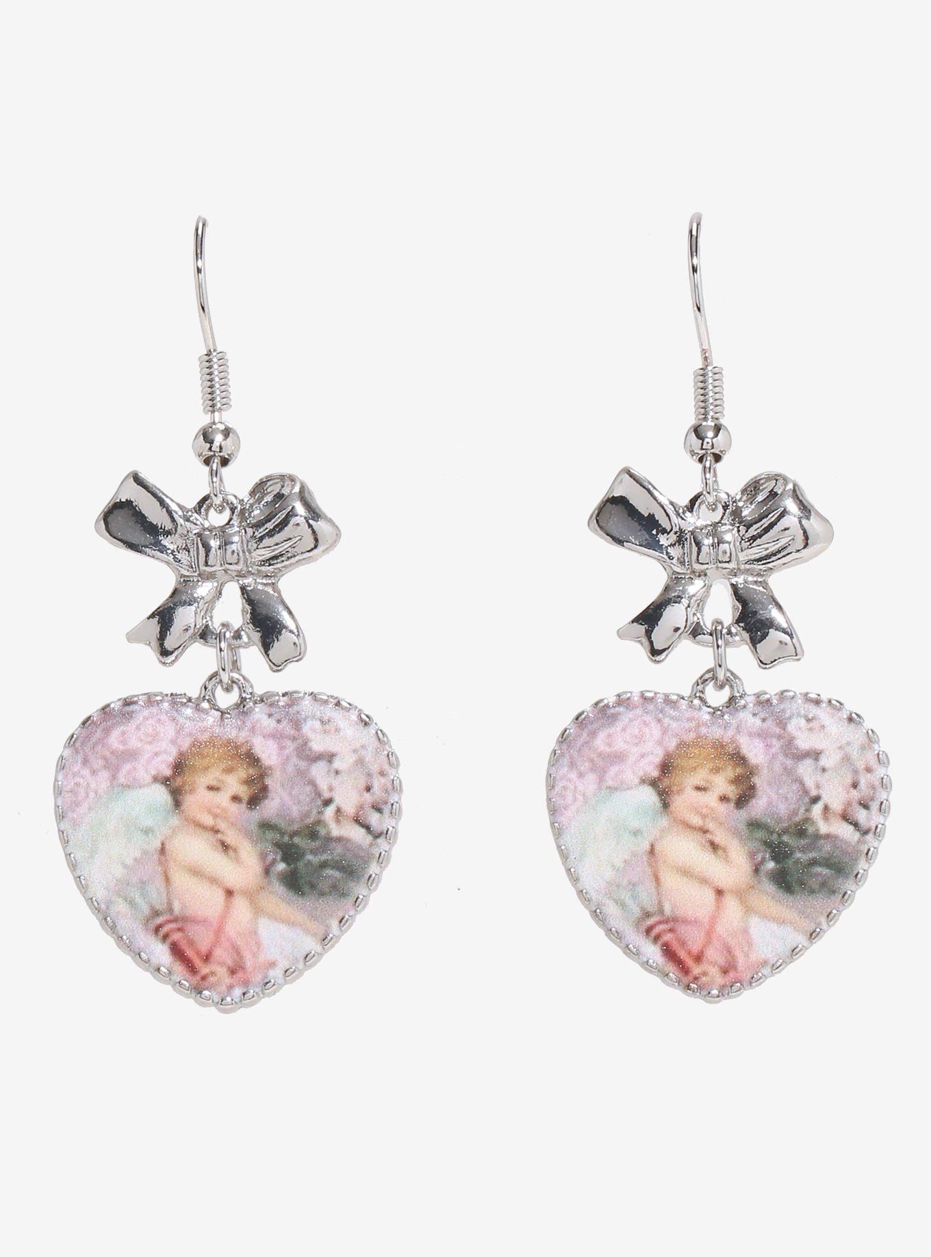 Sweet Society Cherub Heart Earrings, , hi-res