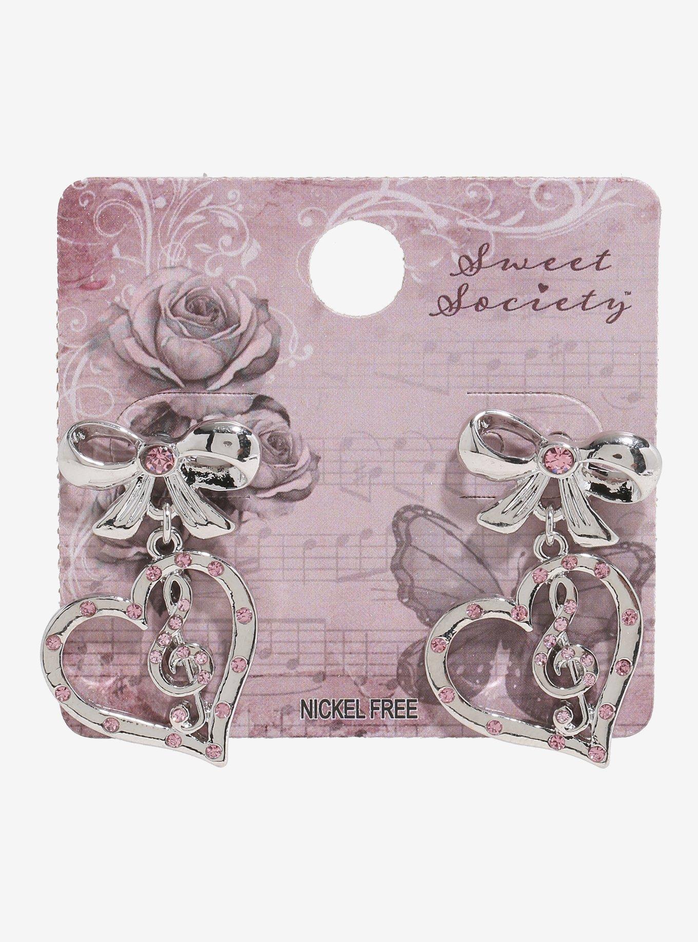 Sweet Society Pink Music Note Heart Earrings, , hi-res