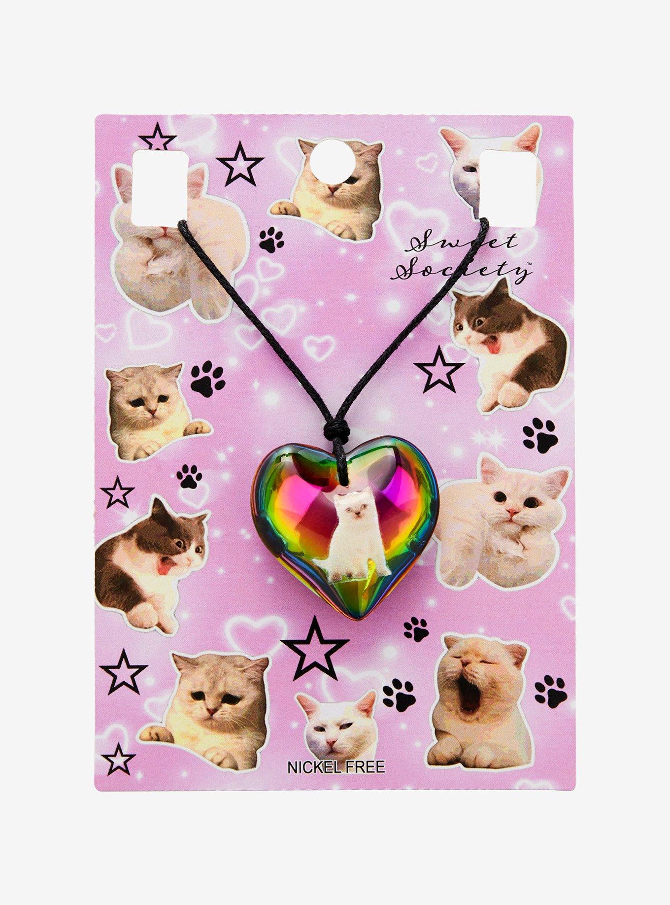 Sweet Society Cat Rainbow Heart Pendant Cord Necklace, , hi-res