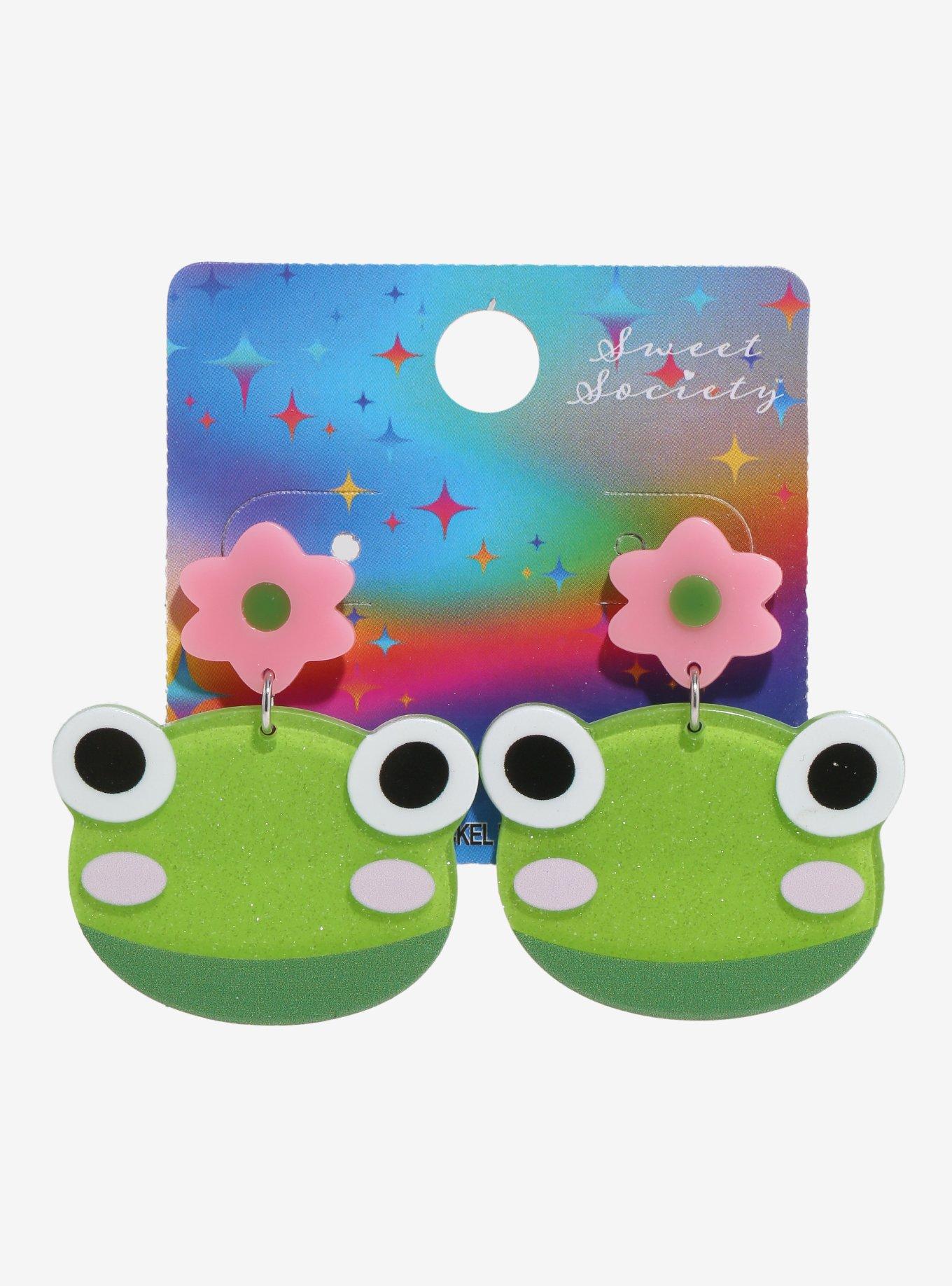 Sweet Society Frog Flower Acrylic Earrings, , hi-res