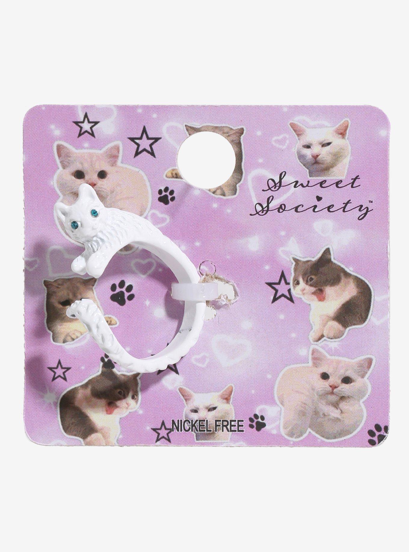 Sweet Society White Cat Wrap Ring, , hi-res