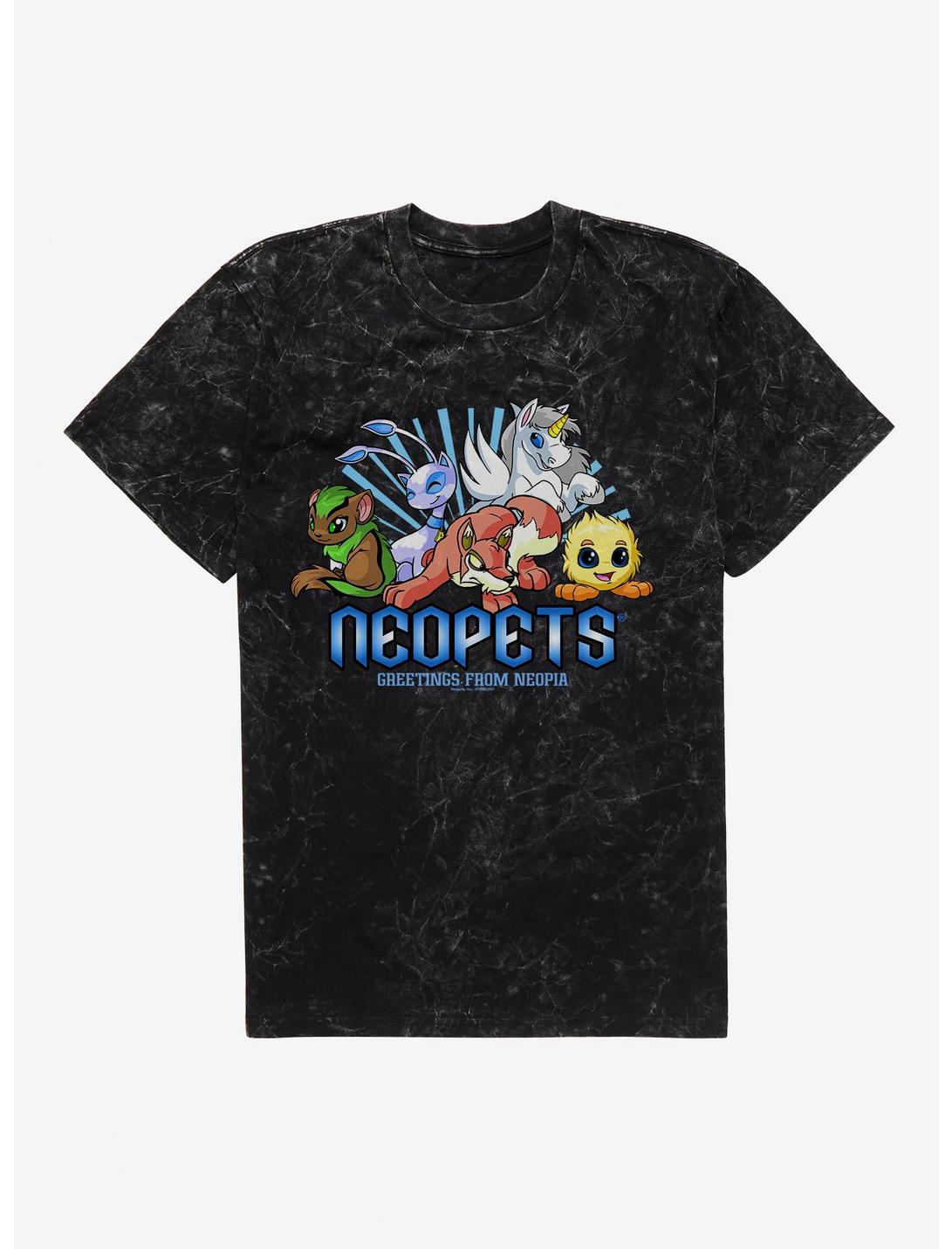 Neopets Greetings From Neopia Mineral Wash T-Shirt, BLACK MINERAL WASH, hi-res