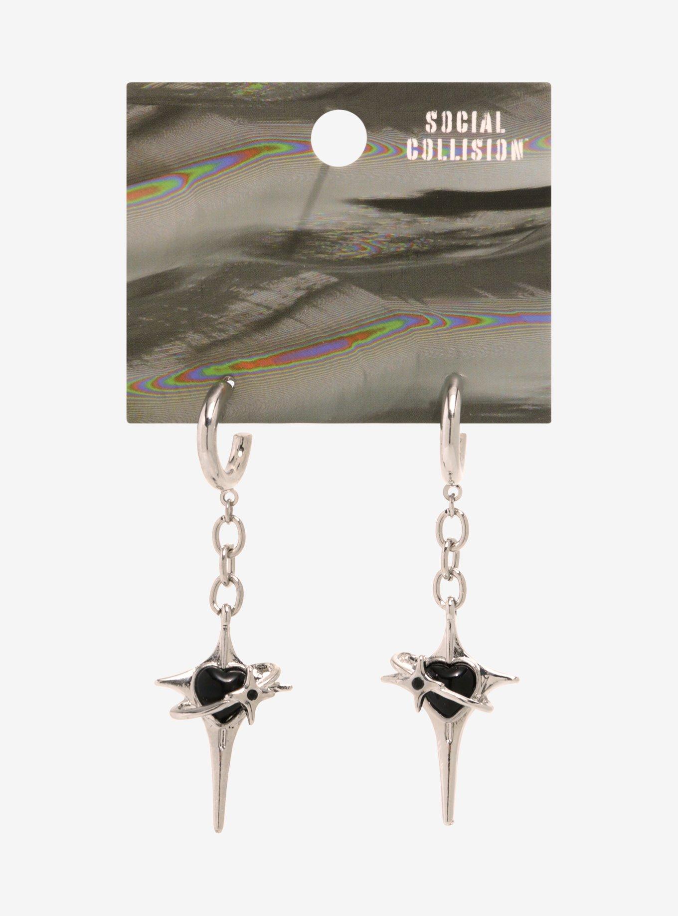 Social Collision Heart Star Mini Hoop Earrings, , hi-res