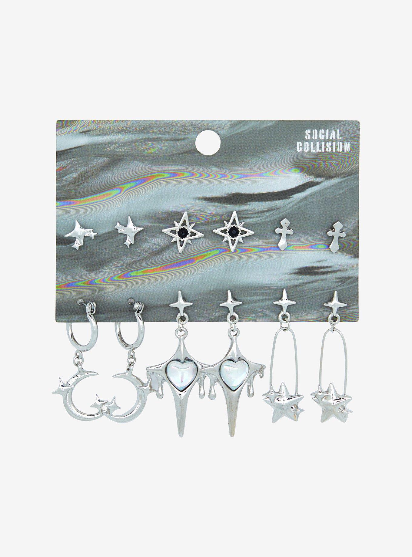 Social Collision Star Drip Moon Earring Set, , hi-res