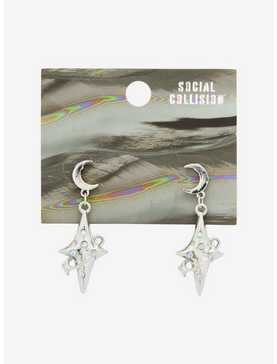 Social Collision Moon Rhinestone Star Earrings, , hi-res