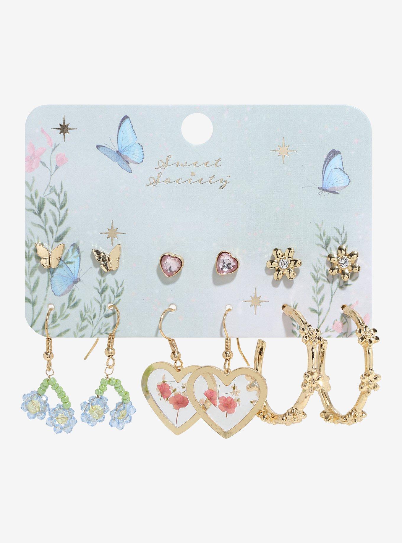 Sweet Society Heart Butterfly Flower Earring Set, , hi-res