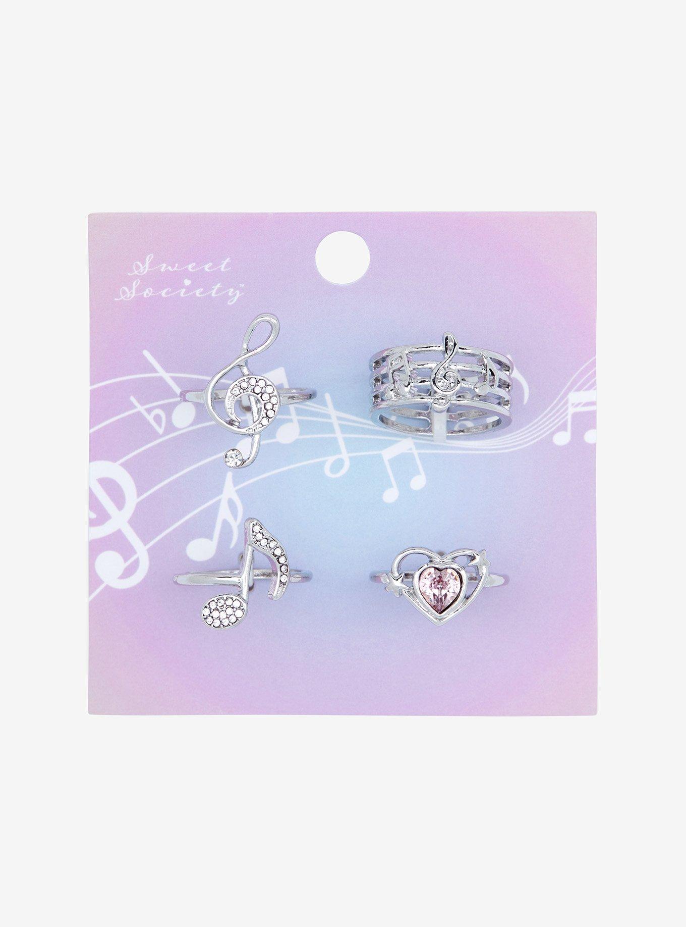 Sweet Society Musical Note Heart Ring Set, , hi-res