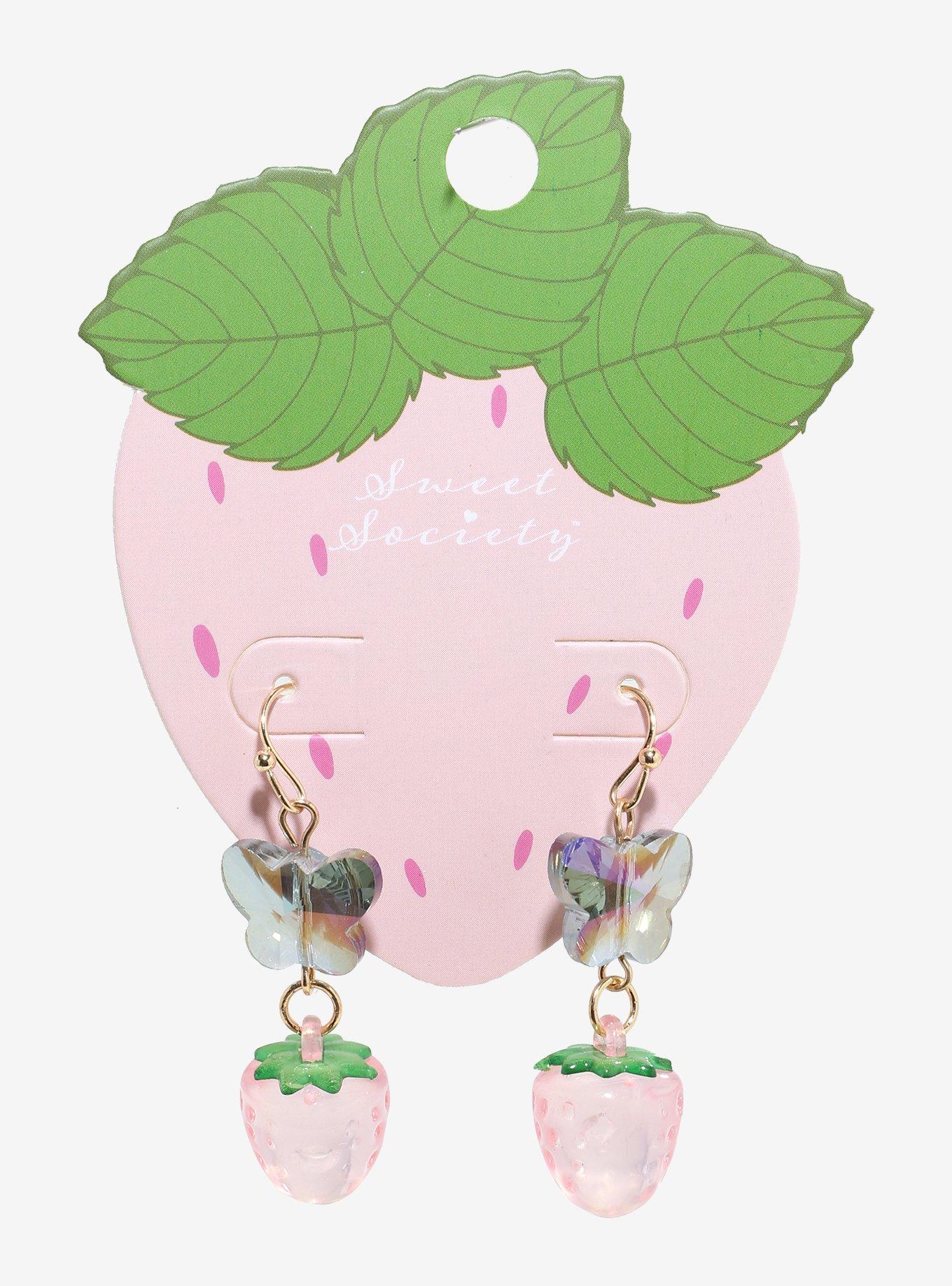 Sweet Society Iridescent Butterfly Strawberry Drop Earrings, , hi-res