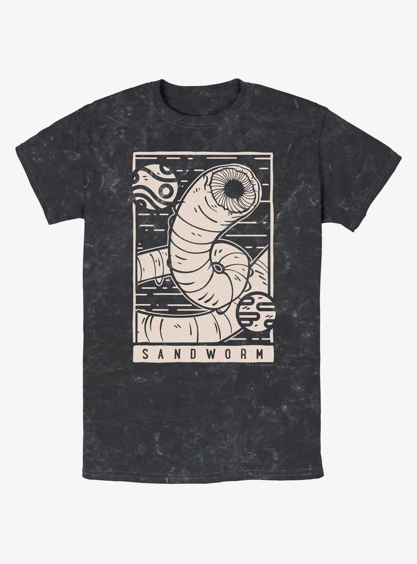 Dune Sandworm Illustration Mineral Wash T-Shirt, BLACK, hi-res