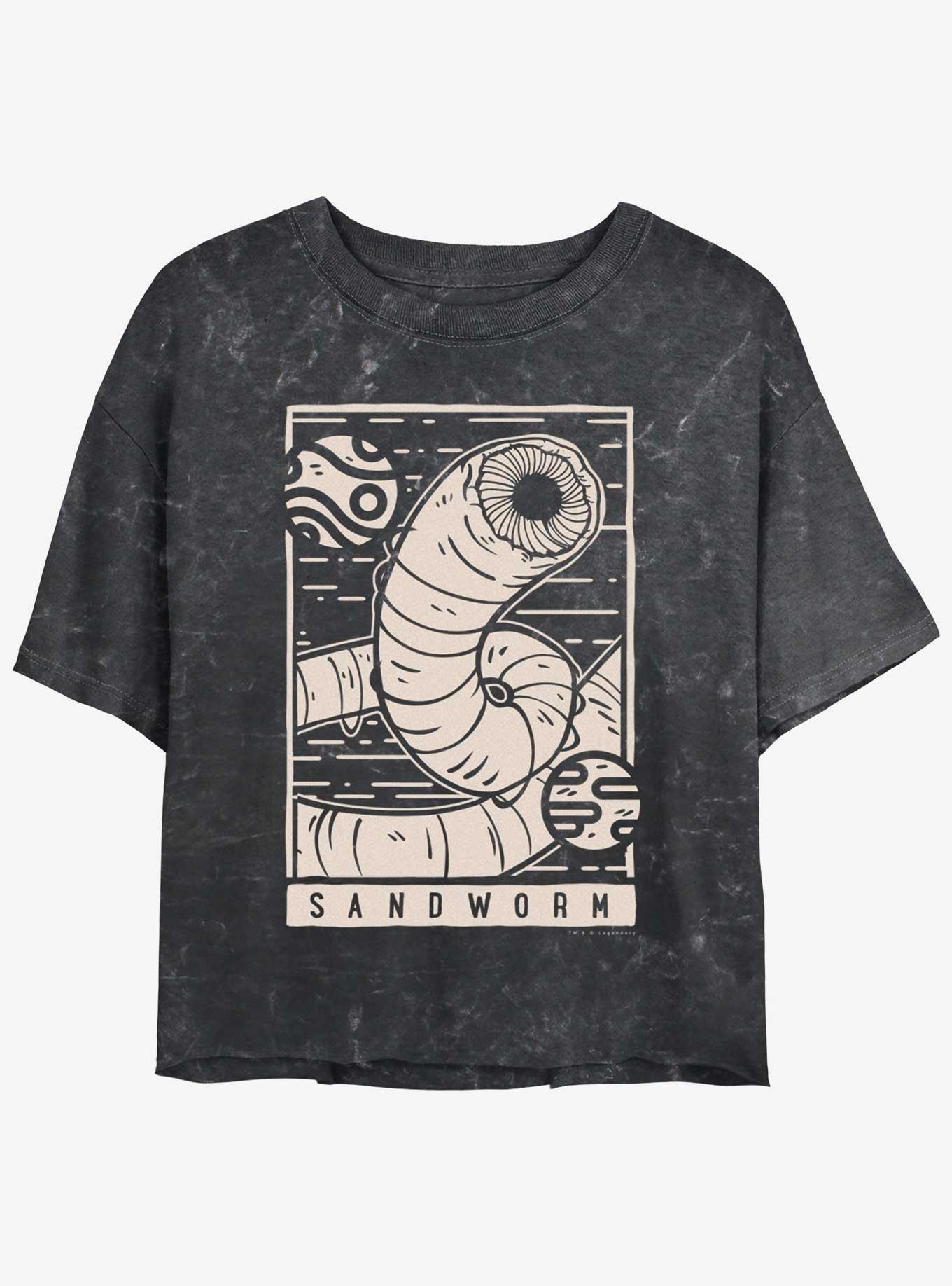 Dune Sandworm Illustration Mineral Wash Womens Crop T-Shirt, BLACK, hi-res