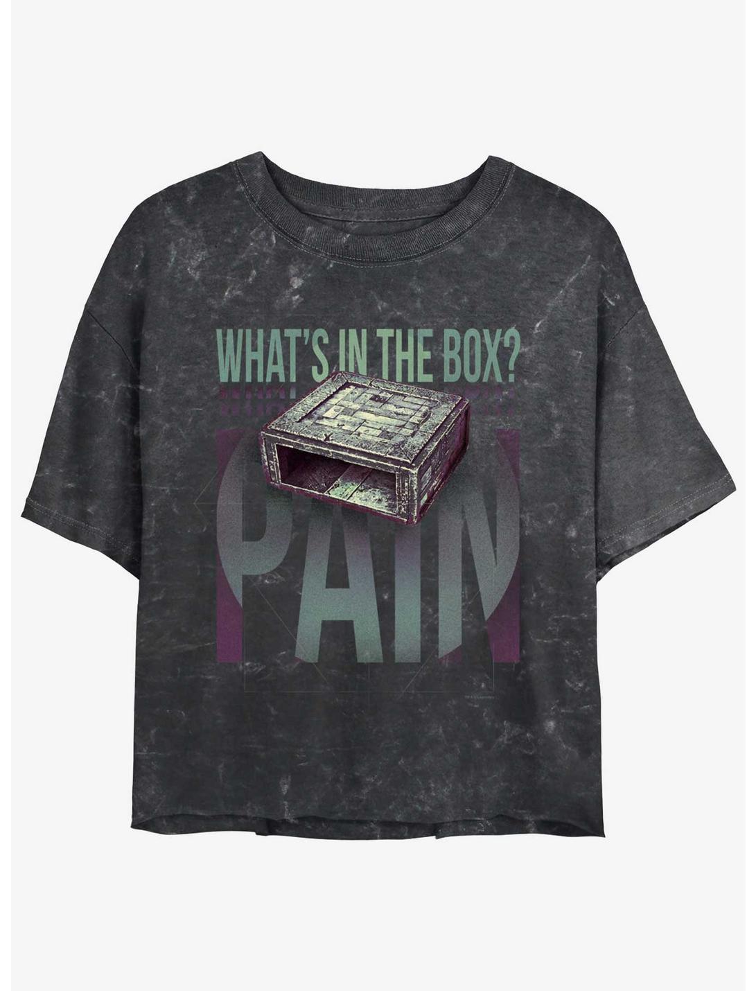 Dune What's In The Box Pain Mineral Wash Womens Crop T-Shirt, BLACK, hi-res