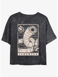 Dune Sandworm Illustration Mineral Wash Womens Crop T-Shirt, BLACK, hi-res
