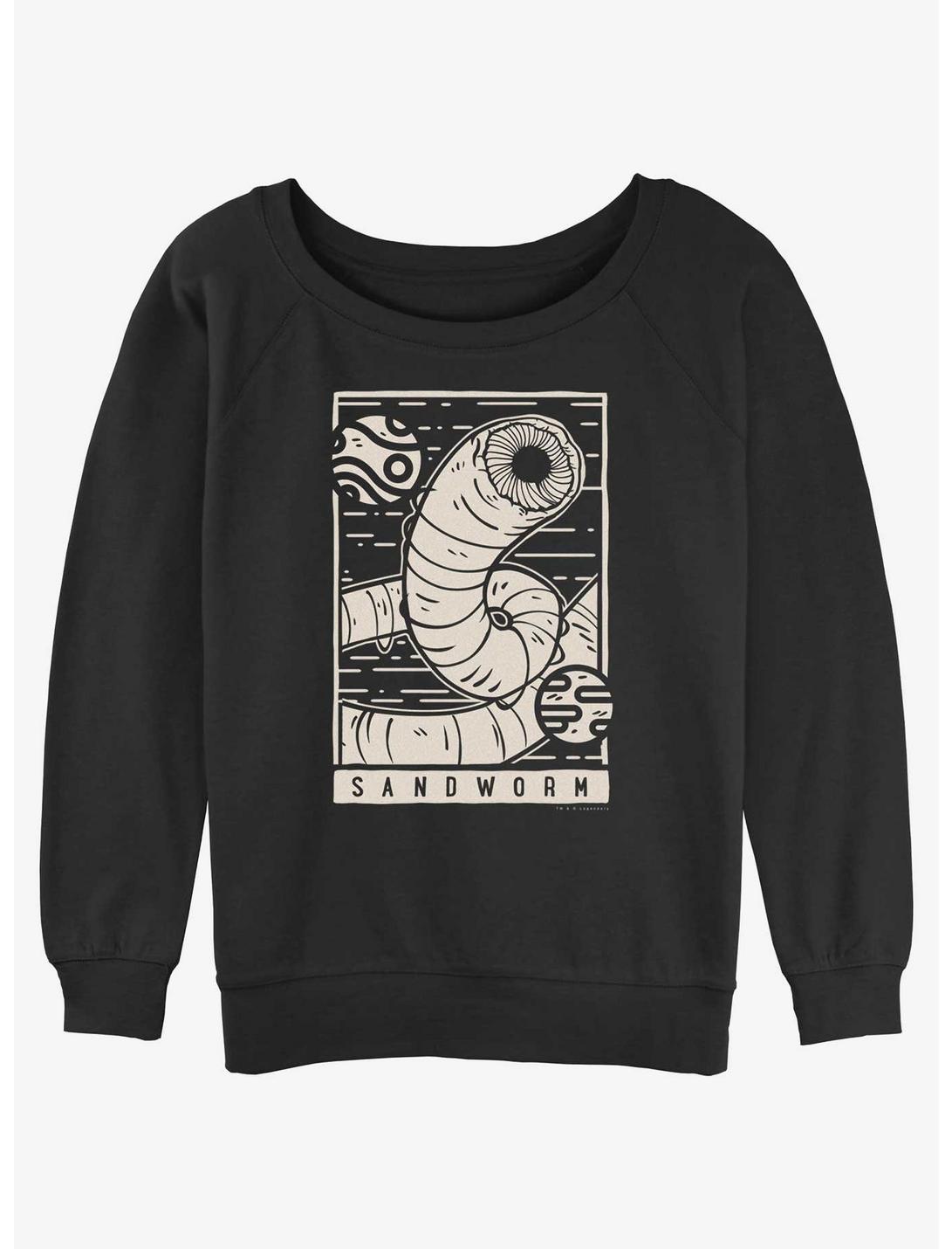 Dune Sandworm Illustration Womens Slouchy Sweatshirt, BLACK, hi-res