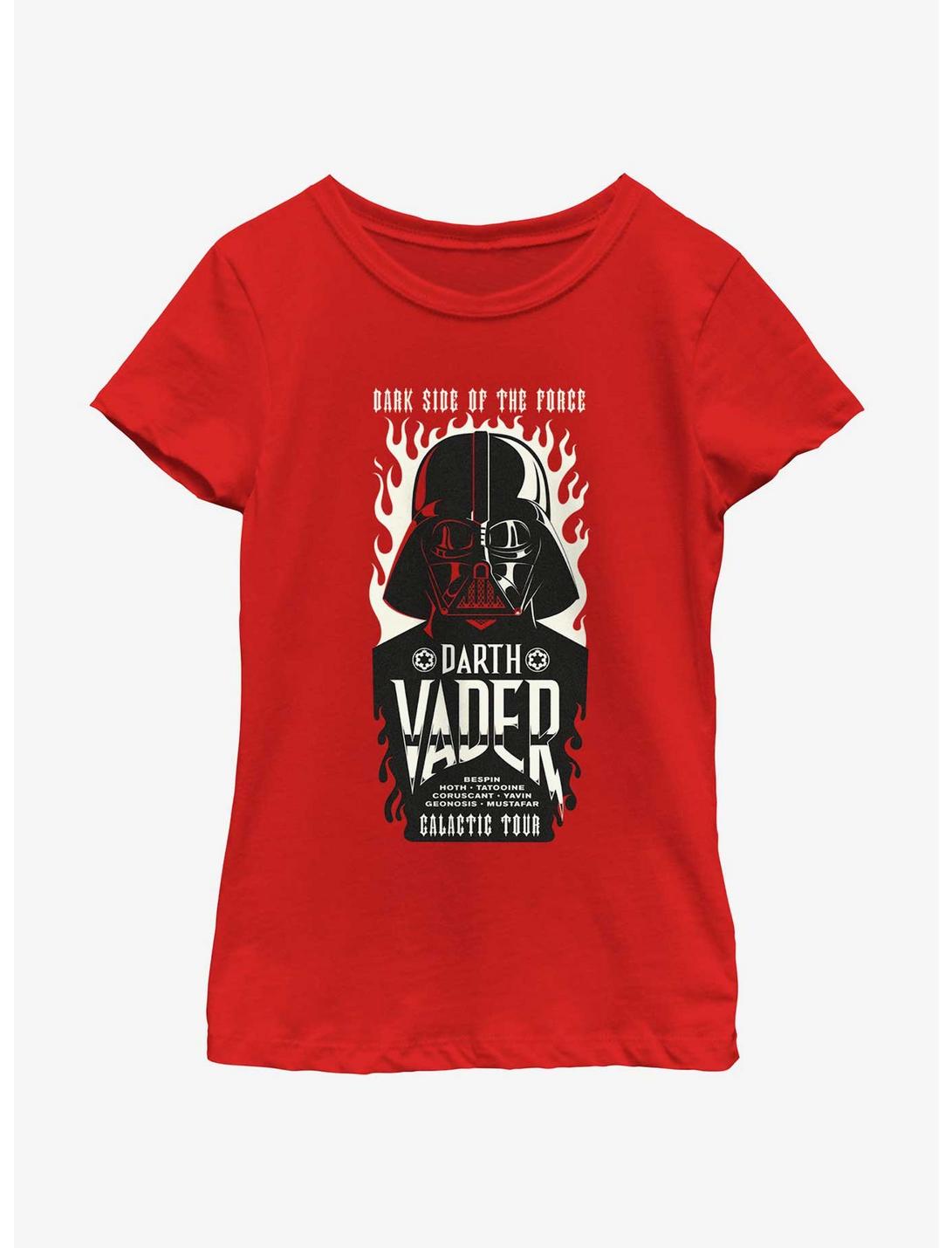Star Wars Darth Vader Galactic Tour Flames Poster Youth Girls T-Shirt, RED, hi-res