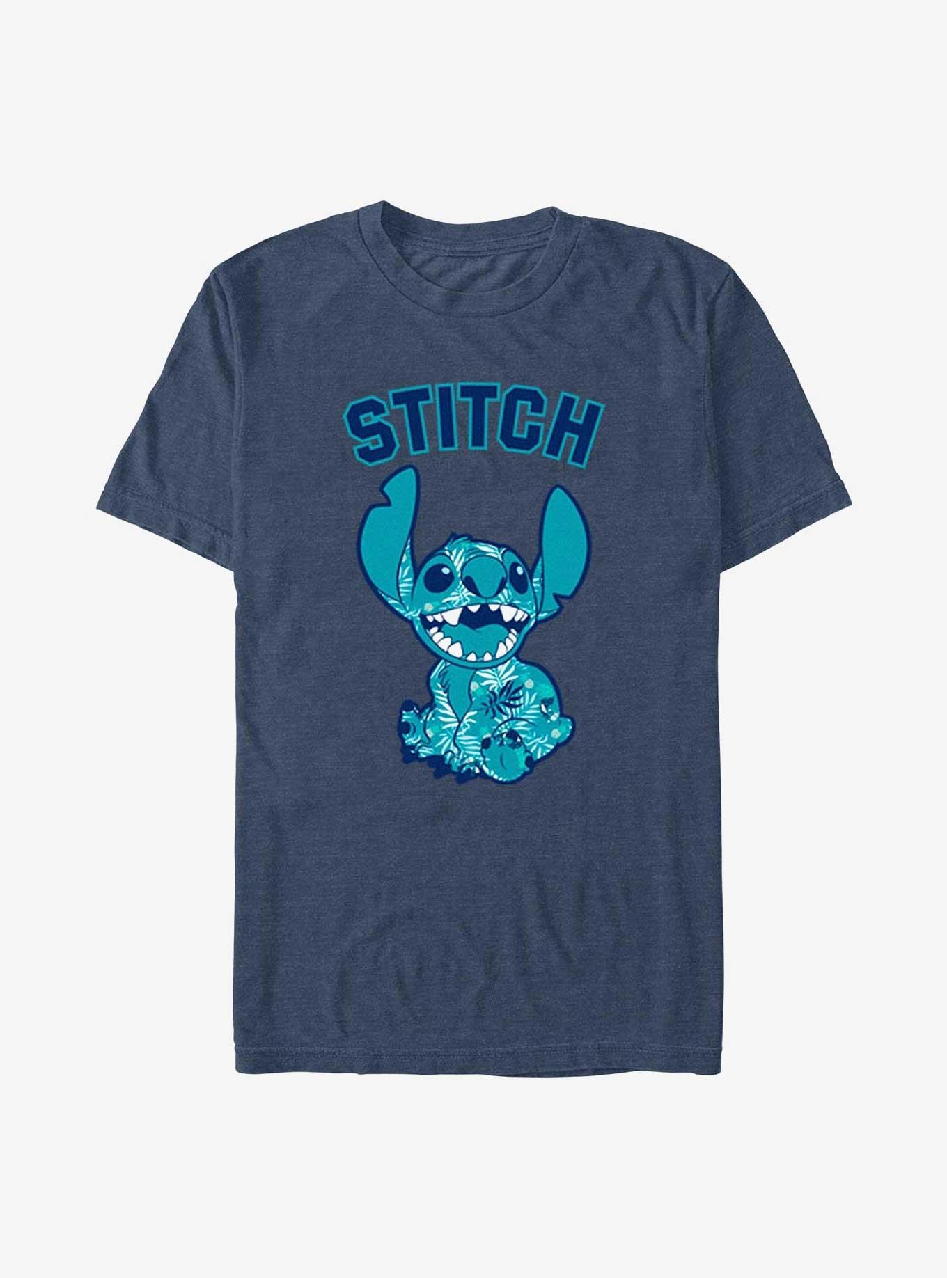 Disney Lilo & Stitch Stitch Aloha Tropical T-Shirt, NAVY HTR, hi-res