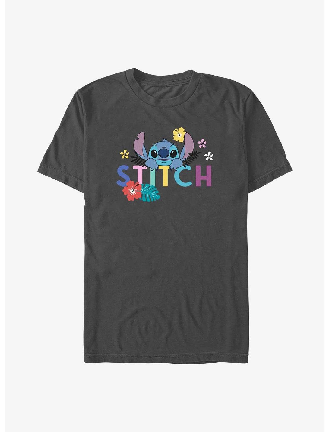Disney Lilo & Stitch Flowers Stitch Aloha T-Shirt, CHARCOAL, hi-res