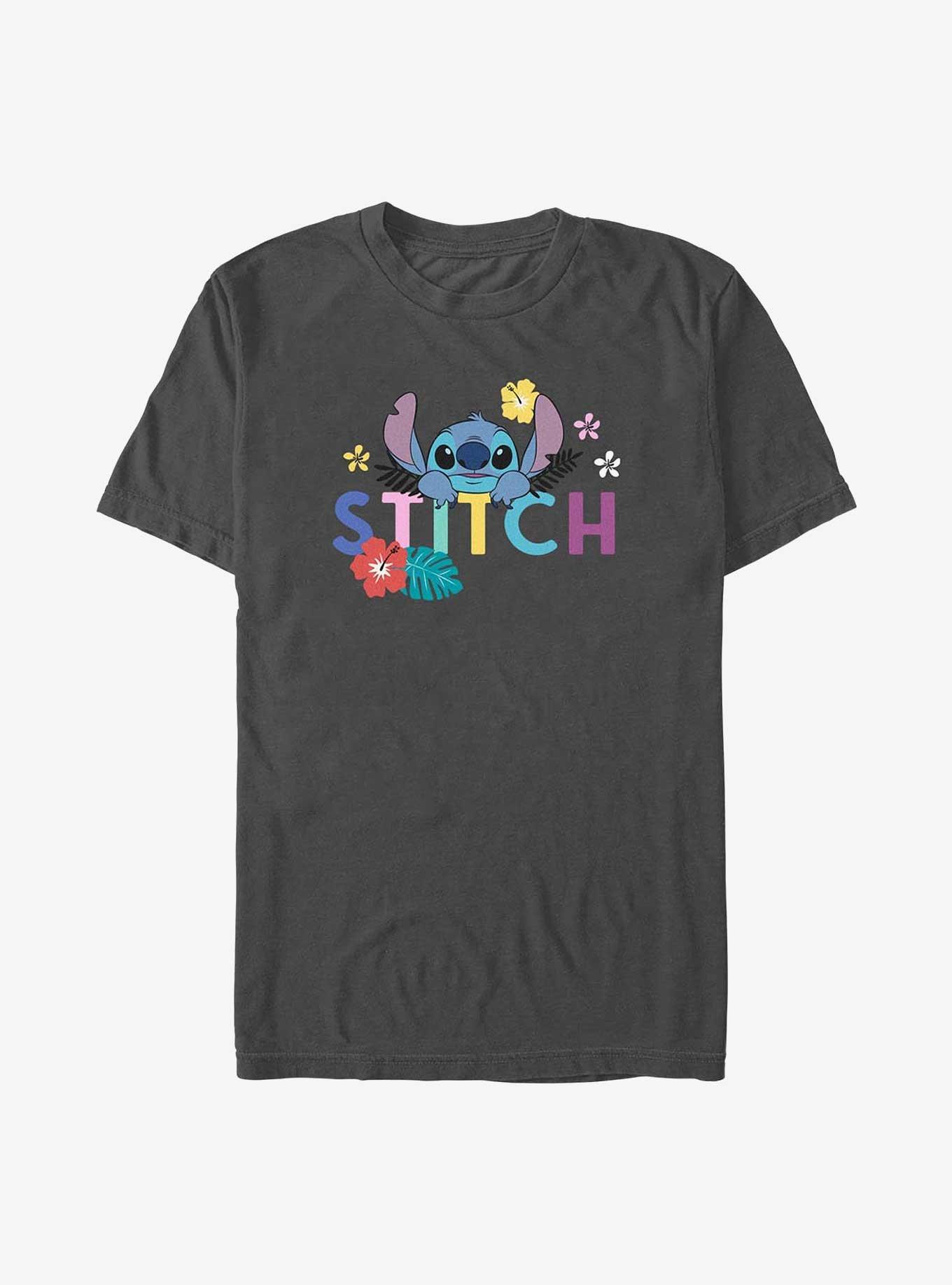 Disney Lilo & Stitch Flowers Stitch Aloha T-Shirt, CHARCOAL, hi-res