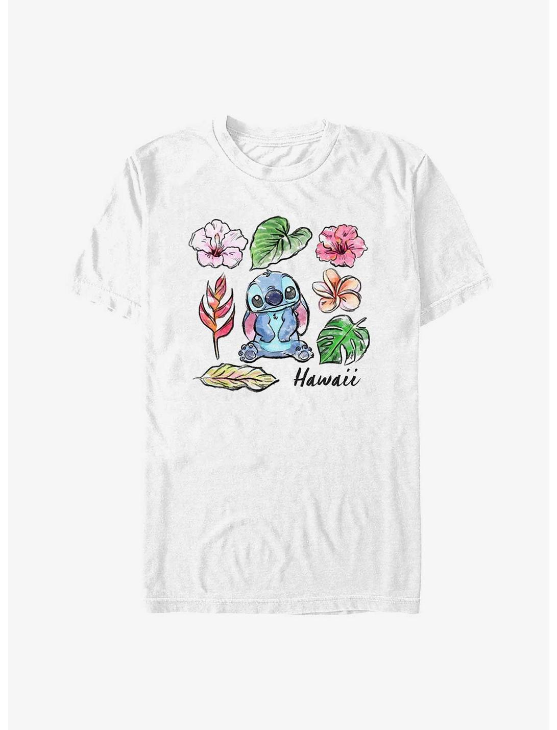 Disney Lilo & Stitch Stitch Watercolor Plants T-Shirt, WHITE, hi-res