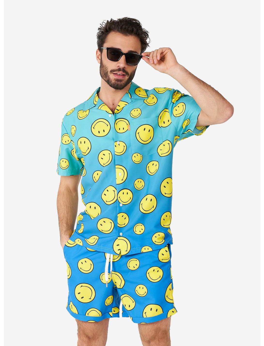 Smiley Summer Fade Button-Up Shirt and Shorts Summer Set, MULTI, hi-res