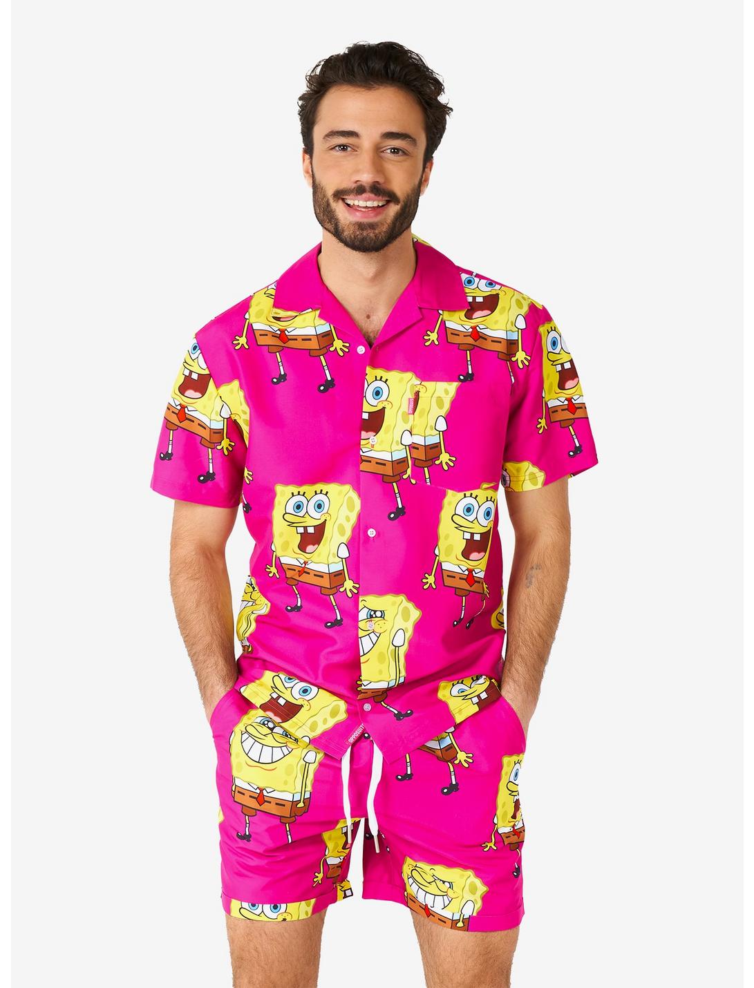 SpongeBob SquarePants Pink Button-Up Shirt and Shorts Summer Set, PINK, hi-res