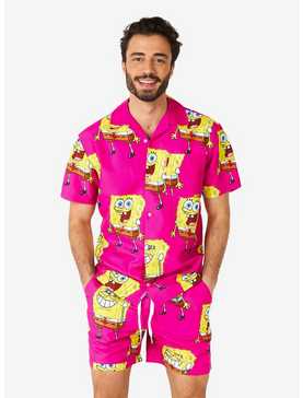 SpongeBob SquarePants Pink Button-Up Shirt and Shorts Summer Set, , hi-res