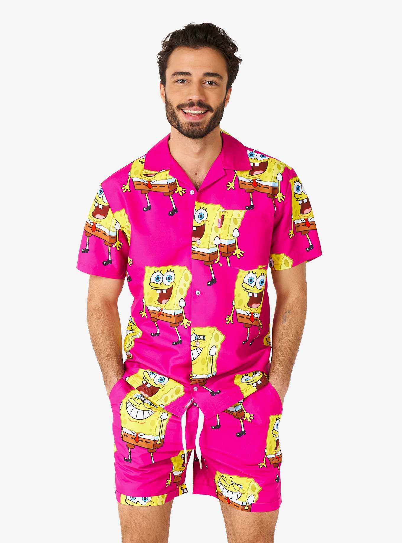 SpongeBob SquarePants Pink Button-Up Shirt and Shorts Summer Set, , hi-res