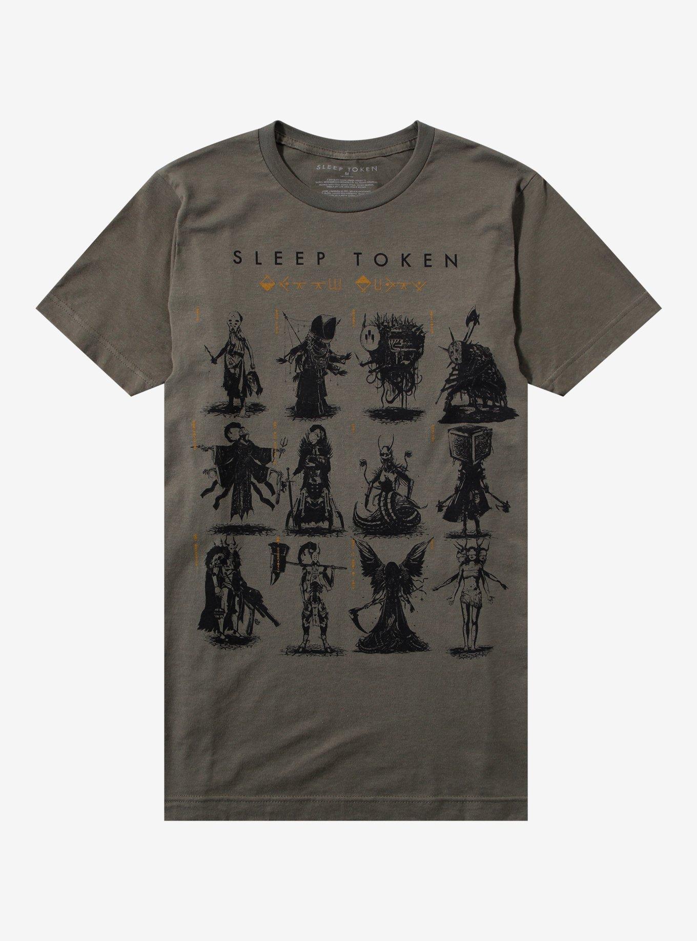 Sleep Token Character Grid Boyfriend Fit Girls T-Shirt, MILITARY GREEN, hi-res