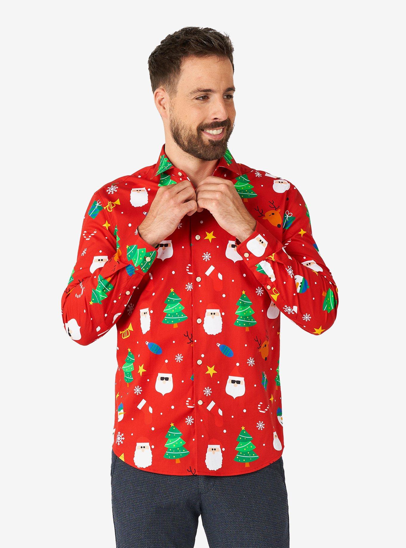 Festivity Red Long Sleeve Button-Up Shirt, RED, hi-res